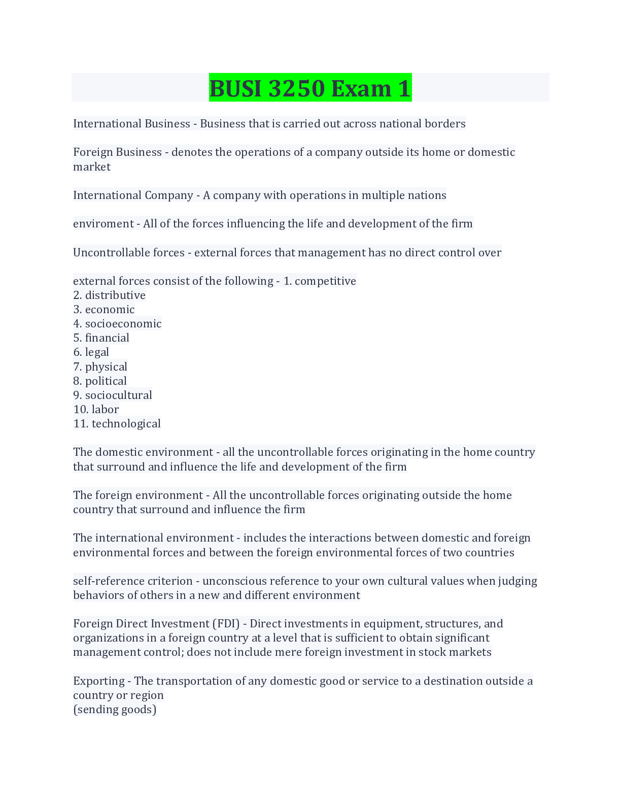 Preview image for BUSI 3250 Exam 1 Questions And Answers